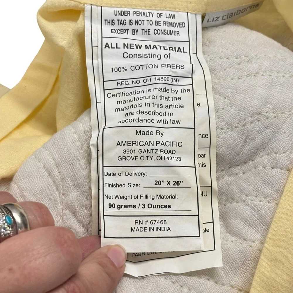 Liz Claiborne Tropical Botanical Quilted Pillow Shams Set of 2 Yellow Standard